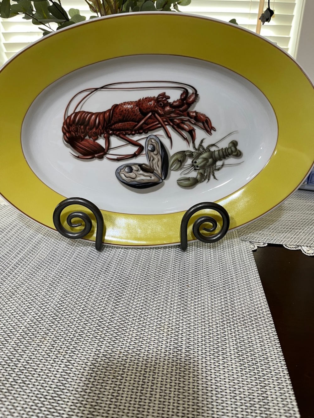 Vista Alegre Porcelain Seafood Platter with Yellow Rim and Lobster Motif